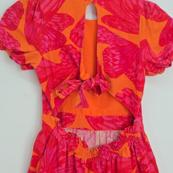 Girls Orange Pink Sexy Back Ruffle Hem Skirt Hawaiian Linen Blend Large - Picture 2 of 7